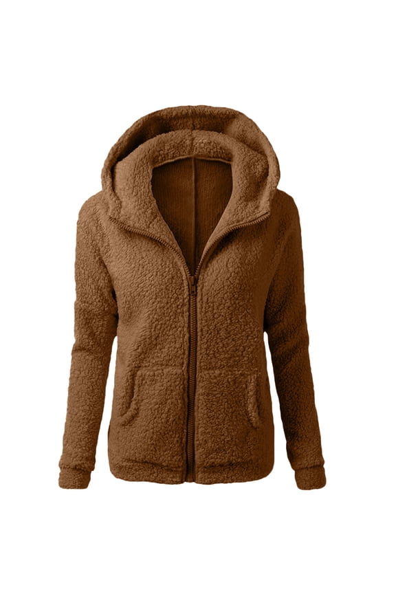 Women Hooded Sweater Coat Winter Warm Wool Zipper Coat Coat Outwear Long Sleeve Cardigan