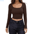 thumbnail image 1 of Kureaily Women Long Sleeve Backless Crop Tops Square Neck Bodycon Shirts Cut Out Pullover Streetwear Lightweight Soft Clothes, 1 of 6