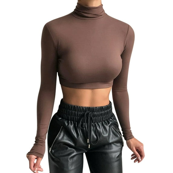 Kureaily Women Long Sleeve Crop Top Turtleneck Cropped Tops Shirt Summer Lightweight T-Shirts