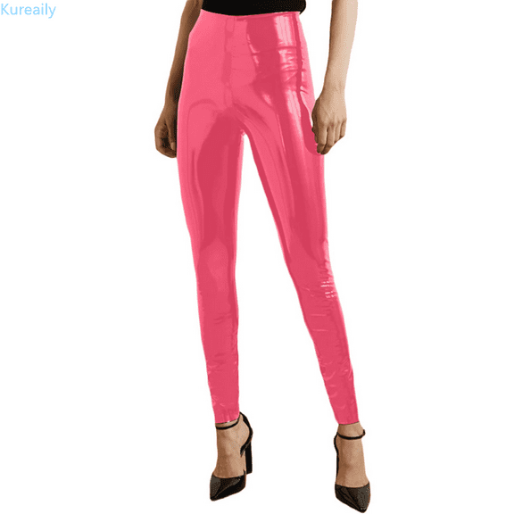 Kureaily Women Matte pc leather open-crotch pants for ladies Women's Wide Leg Pants