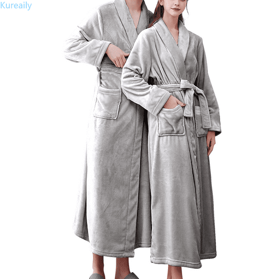 Kureaily Women'S Double Pocket Flannel Bathrobe Soft And Warm Double Faced Velvet Bathrobe Pajamas And Home Wear Bathrobe Robe Soft Sleepwear