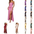 thumbnail image 1 of Kureaily Women Satin Spaghetti Strap Maxi Dress, Cowl Neck Ruched High Slit Formal Evening Gown Wedding Party Long Dress (Red,XX-Large), 1 of 6