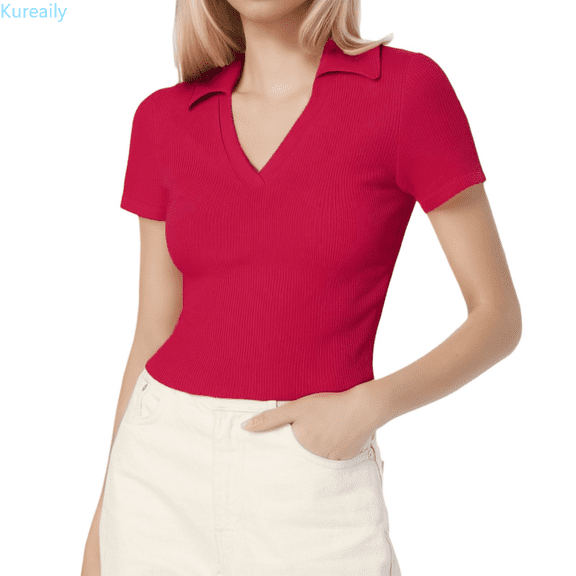 Kureaily Women Short Sleeve Shirts V Neck Summer Tops Casual Work Basic Tees Tops Casual Basic Tops