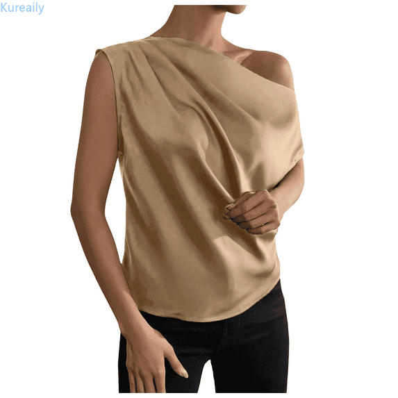 Kureaily Women Silk Satin Casual Sleeveless U Neck Tank Top Summer Curved Hem Lightweight Dressy Blouses Shirt Soft Camisole Sleeveless