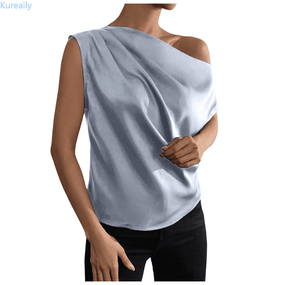 Kureaily Women Silk Satin Casual Sleeveless U Neck Tank Top Summer Curved Hem Lightweight Dressy Blouses Shirt Tank Tops for Women