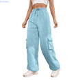 thumbnail image 1 of Kureaily Women Solid Casual High Waist Lace Up Workwear Pocket Straight Leg Sweatpants Women Stretchy Trousers, 1 of 5
