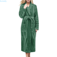 thumbnail image 1 of Kureaily Women Solid Color Coral Fleece Bathrobe Winter Long Sleeve Pocket Belt Cardigan Flannel Nightgown Nightgown Sleepwear, 1 of 6