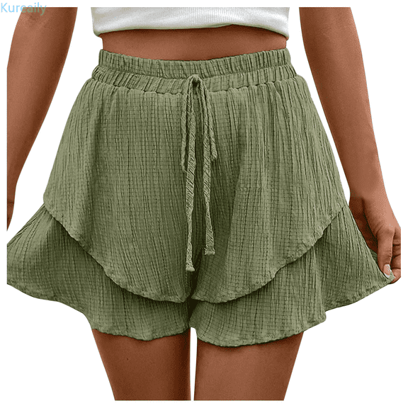 Kureaily Women Summer Shorts Elastic Waist Shorts Casual Wide Legs Shorts With Pockets