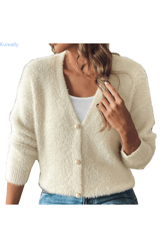 Women's Autumn And Winter Pearl Button Four Button Sweater Cardigan Loose Cardigan Coats