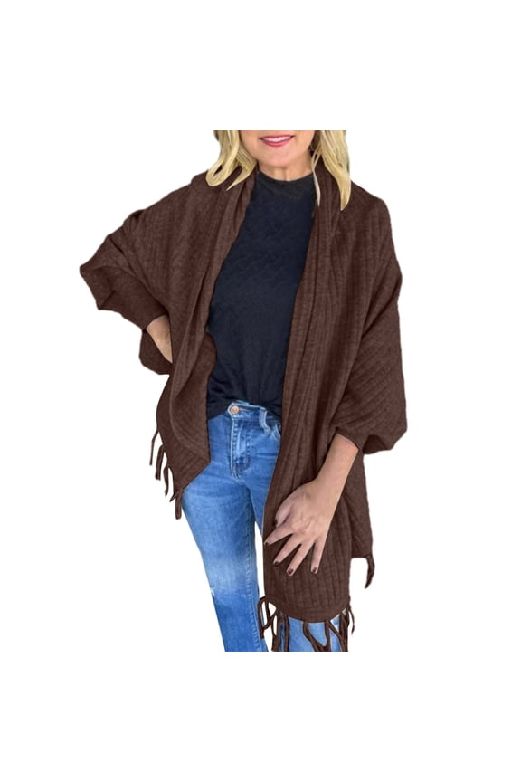 Women's Autumn And Winter Solid Color Knitted Fringed Cape Cardigan Coat Womens Cardigan Sweaters
