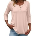 thumbnail image 1 of Kureaily Women's Basic Casual Button Down Short Sleeve Round Neck Solid Color T Shirt Comfortable Soft Breathable Everyday Top Loose Fit T Shirts, 1 of 5