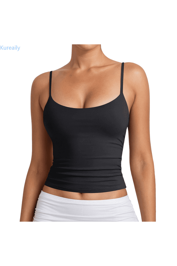 Women's Basic Double Lined Scoop Neck Tank Tops Adjustable Cami Tank Summer Sleeveless Tops