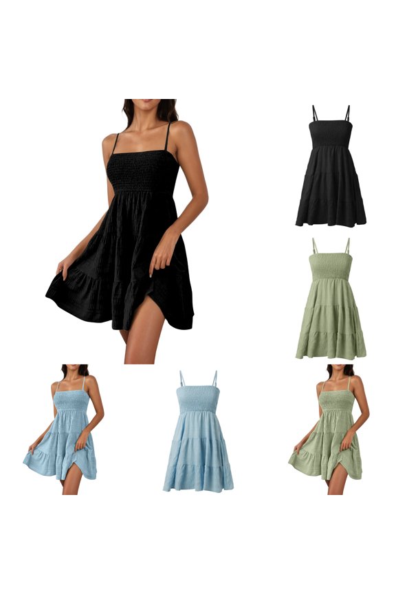 Women's Casual Dress Sleeveless Mini Textured Strapless For Daily Wear Spring Summer Basic Solid Color (Green,Small)
