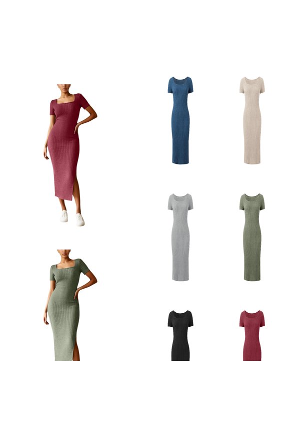 Women's Casual Dresses For Spring And Summer Elegant Square Neck Solid Color Design Versatile Everyday Wear Perf ect Fashionable (Black,Small)