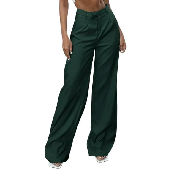 Kureaily Women's Casual High Waisted Tie Side Plicated Wide Leg Pants Women Stretchy Trousers