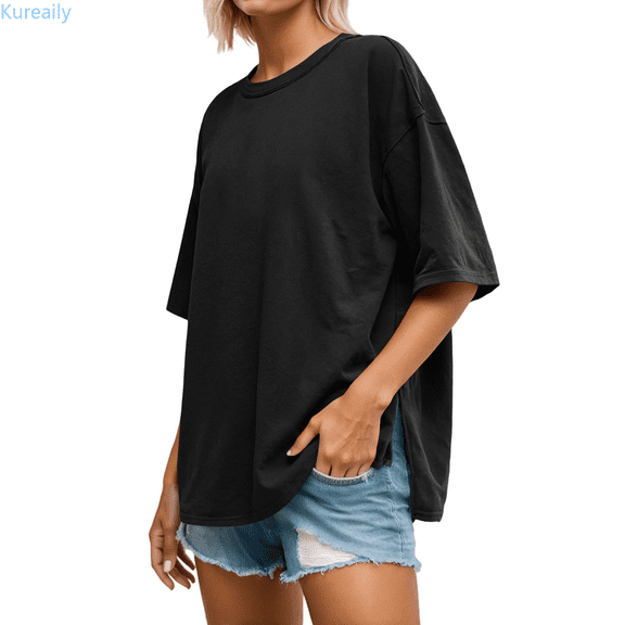 Kureaily Women's Casual Loose Fit Patch Back Design Short Sleeve Round Neck T Shirt Comfortable Pure Color Blouse Top For Daily Wear Casual Summer Clothes
