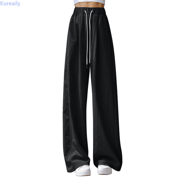Kureaily Women's Casual Pants Loose Fit Wide Leg Pants Comfortable Elastic Waist Soft Breathable Fabric For Daily Wear Vacation Spring Summer Fall Women Lightweight Pants