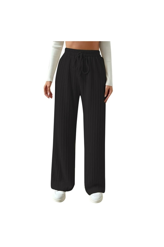 Women's Casual Rib Knit High Elastic Waist Elastic Waist Pant Wide Leg Pant Pants Trousers Loose Lounge Trousers