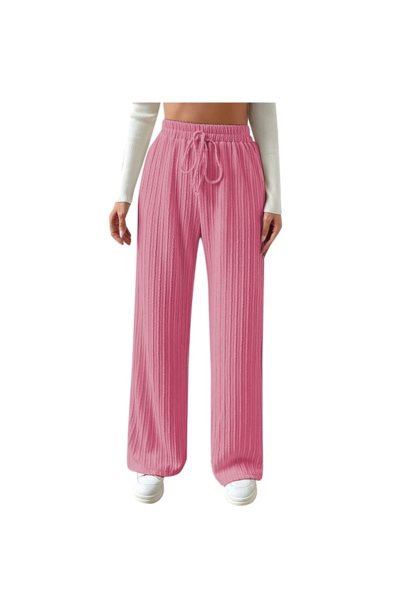 Women's Casual Rib Knit High Elastic Waist Elastic Waist Pant Wide Leg Pant Pants Trousers Straight Leg Pant