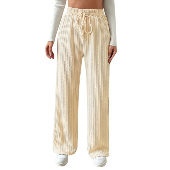 Kureaily Women's Casual Rib Knit High Elastic Waist Elastic Waist Pant Wide Leg Pant Pants Trousers Women Stretchy Trousers