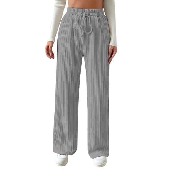 Kureaily Women's Casual Rib Knit High Elastic Waist Elastic Waist Pant Wide Leg Pant Pants Trousers Work Casual Pants