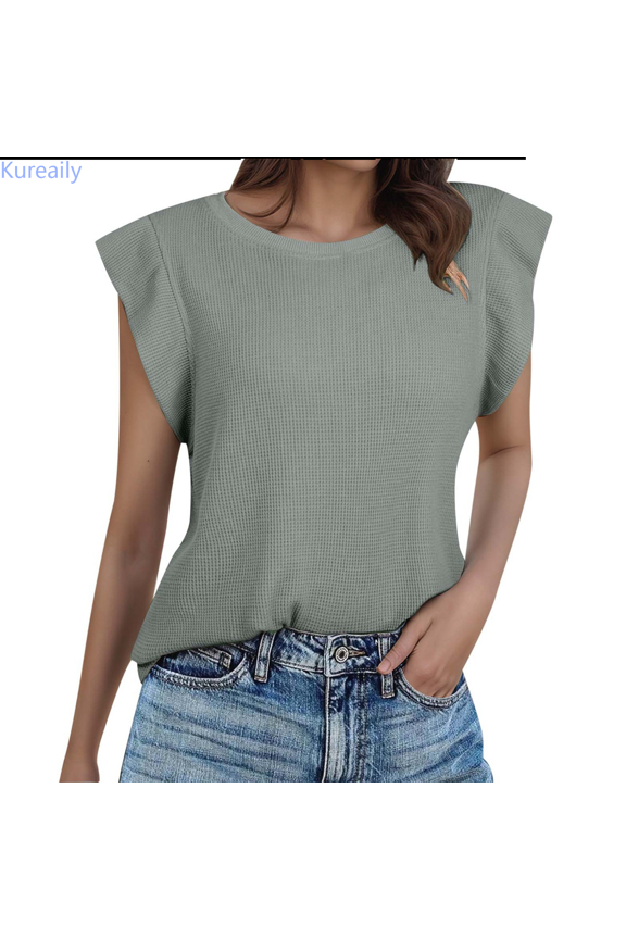 Women's Casual Short Sleeved T Shirt Round Neck Solid Color Loose Top Vest Summer Sleeveless Tanks