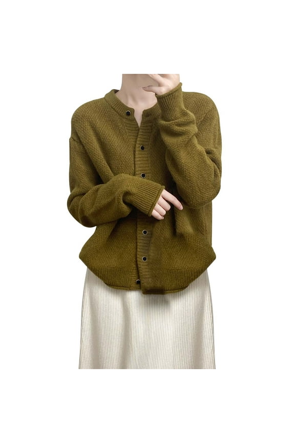 Women's Casual Simple Crew Neck Single Solid Color Cardigan Coat Loose Cardigan Coats