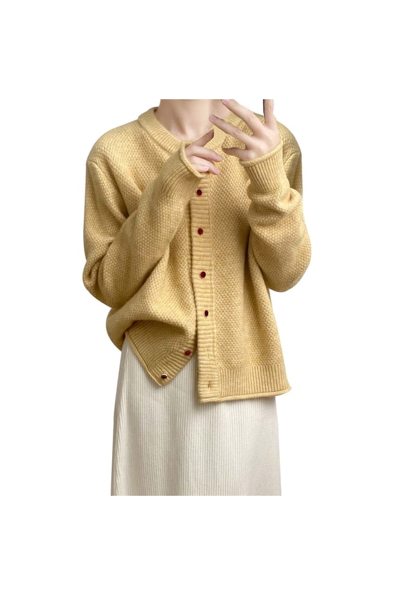 Women's Casual Simple Crew Neck Single Solid Color Cardigan Coat Womens Cardigan Sweaters