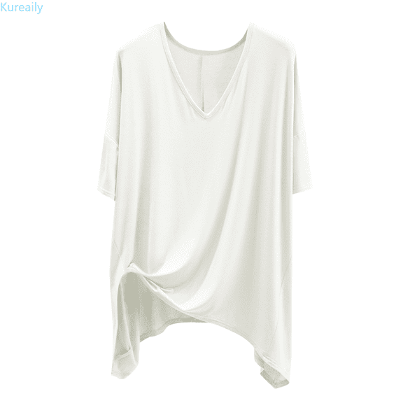 Kureaily Women's Casual V Neck T Shirts Plus Size Half Sleeve Irregular Hem Solid Color T Shirt Top For Everyday Wear Casual T Shirts