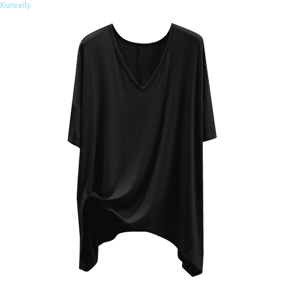 Kureaily Women's Casual V Neck T Shirts Plus Size Half Sleeve Irregular Hem Solid Color T Shirt Top For Everyday Wear Summer Lightweight T-Shirts