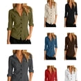 thumbnail image 1 of Kureaily Women's Collared Button Up Chest Pocket Roll Tab Long Sleeve Shirt (Army Green), 1 of 5