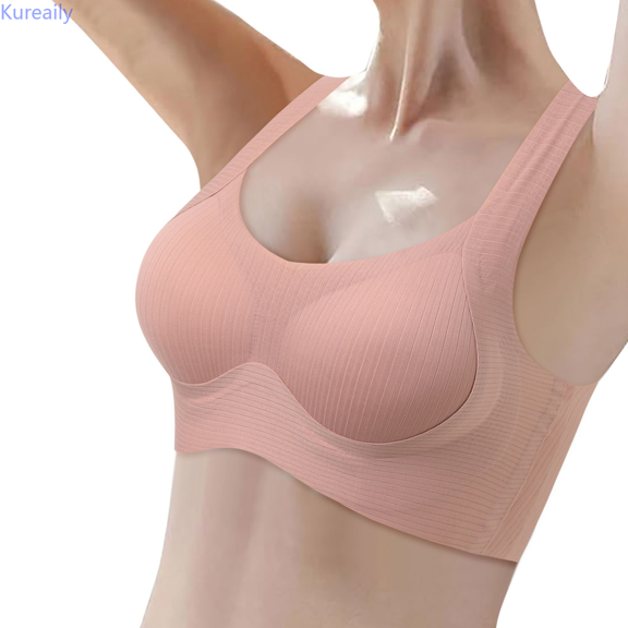 Kureaily Women's Comfortable Large Thin Sagging Side Beauty Back Shining No Steel Ring Wrapping Bra Full Coverage Bras