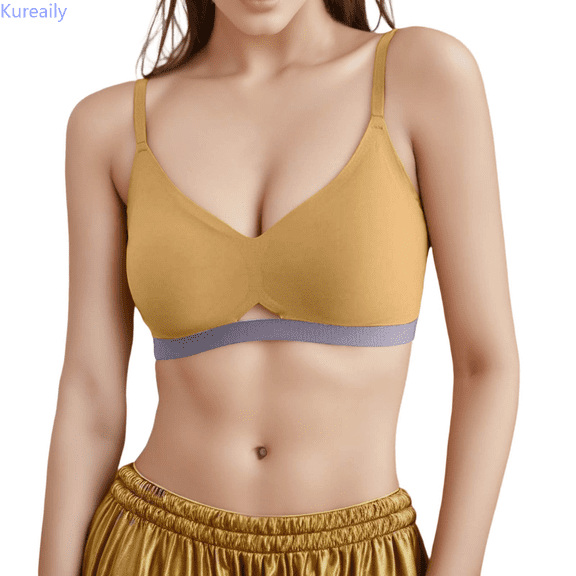 Kureaily Women's Contrasting Color Hollow Nude Underwear Womens Deep V Bras