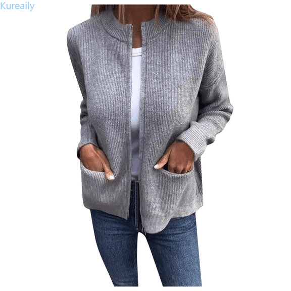 Kureaily Women’s Fall Winter Casual Stylish Solid Color Pocket Cardigan Jacket Casual Cardigan