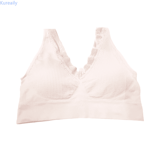 Kureaily Women's Front Side Buckle Lace Edge Without Steel Ring Movement Gathering Adjustment Yoga Sleep Large Bra No Underwire Bra