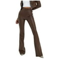thumbnail image 1 of Kureaily Women's High Waist Leather Pants Solid Color PU Shiny Flared Trousers Slim Fit Bottoms Beach Lounge Pants, 1 of 4