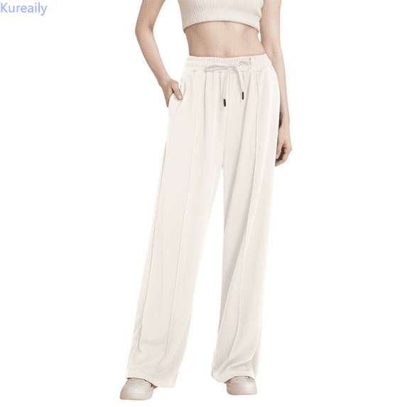 Kureaily Women's High Waisted Drawstring Waist Wide Leg Sweatpants With Pockets Casual Loose Yoga Pants Women Lightweight Pants