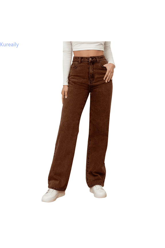 Women's High Waisted Washed Distressed Relaxed Straight Leg Denim Jeans For Casual Comfort And Stylish Work Casual Jeans