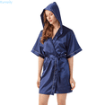 thumbnail image 1 of Kureaily Women's Hooded Silk Robes Satin Kimono Robe Short Silky Bathrobe Bridesmaid Wedding Party Sleepwear Nightgown Sleepwear, 1 of 6