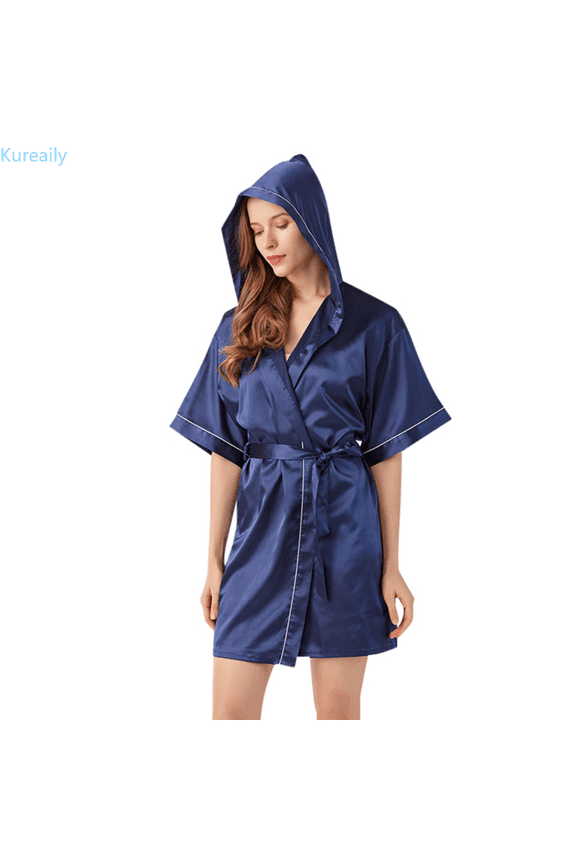 Women's Hooded Silk Robes Satin Kimono Robe Short Silky Bathrobe Bridesmaid Wedding Party Sleepwear Sleepwear Pajama Dress