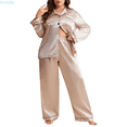 thumbnail image 1 of Kureaily Women's Ice Silk Long Sleeve Trousers Cardigan Imitation Silk Plus Size Home Suit Pajamas for Women, 1 of 5