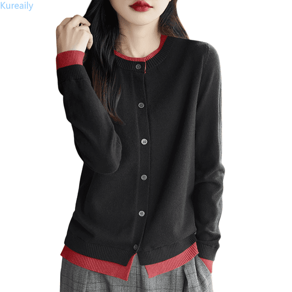 Kureaily Women’s Knit Cardigan Fall Style Round Neck Layered For Casual Wear Comfortable Lightweight Fashionable Outerwear Loose Cardigan Coats