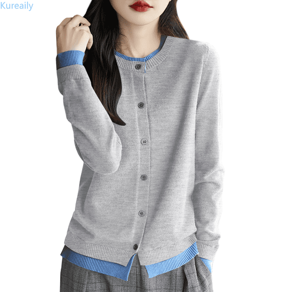 Kureaily Women’s Knit Cardigan Fall Style Round Neck Layered For Casual Wear Comfortable Lightweight Fashionable Outerwear Womens Cardigan Sweaters