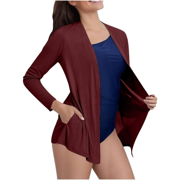 Kureaily Women's Lightweight Summer Cardigan Long Sleeve Sun Knit Cover Up Soft Breathable Loose Fit Casual Outerwear With Pockets Casual Cardigan