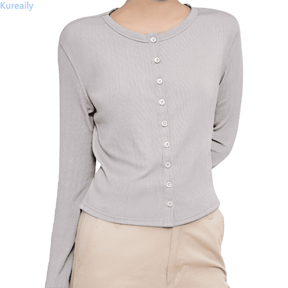 Kureaily Women's Long Sleeve Round Neck Knitted Cardigan Sweater Button Down Cardigan