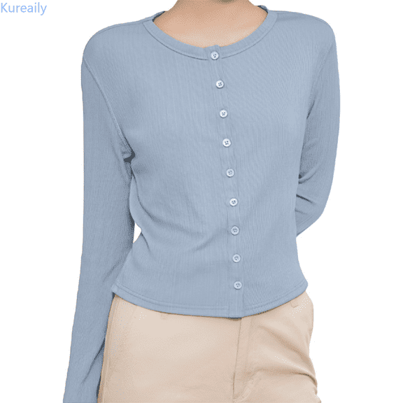 Kureaily Women's Long Sleeve Round Neck Knitted Cardigan Sweater Womens Cardigan Sweaters