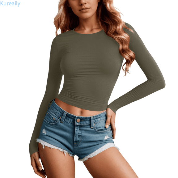 Kureaily Women's Long Sleeve T Shirt Basic Slim Fit Top Layering Shirt Comfortable Casual Blouse For Daily Wear Athletic Tee T-Shirts