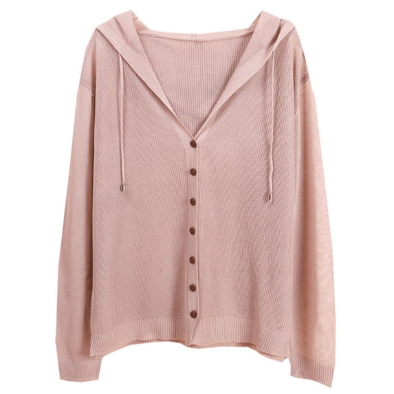 Kureaily Women's Loose Fitting Drop Shoulder Knitted Cardigan Hooded Top Lightweight Ice Silk Sun Outerwear For Layering Loose Cardigan Coats