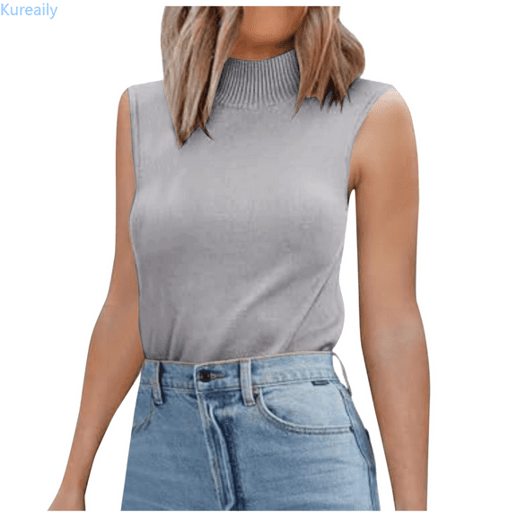 Kureaily Women's Turtle Neck Sweater Vest Sleeveless Knit Pullover Tank Tops Casual Trendy Slim Fitted Tops