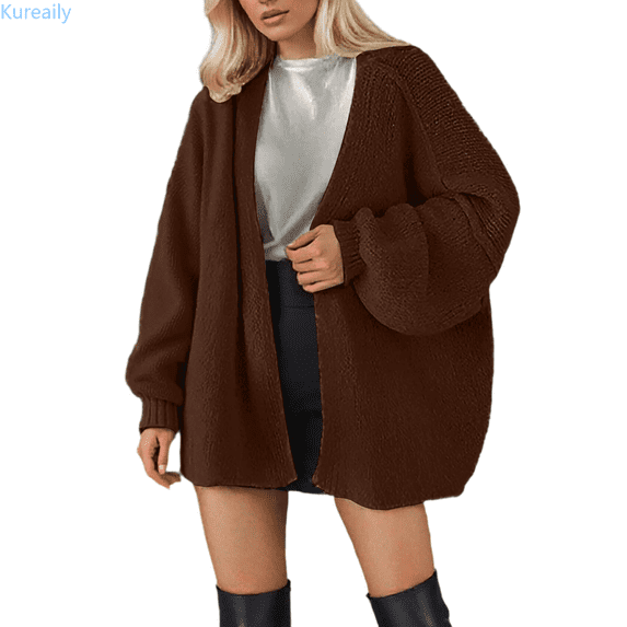 Kureaily Women's Oversized Cardigan Sweater Lightweight Knit Open Front Long Sleeve Knit Cozy Fall Winter Tops Casual Loose Fit Comfortable Soft Yarn Outerwear Long Sleeve Cardigan